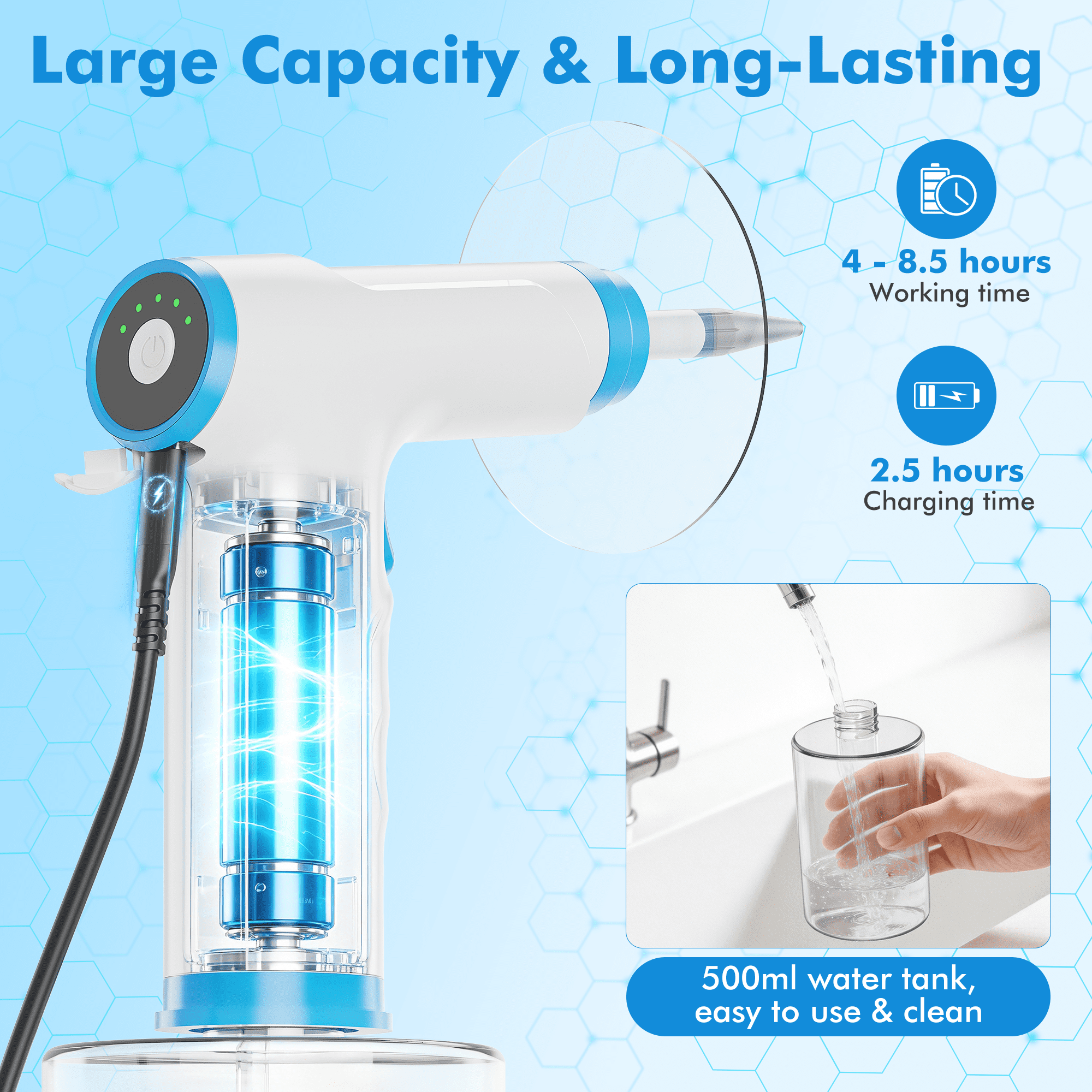 ILAVYO Electric Ear Wax Removal Kit, Ear Irrigation Cleaner with Light, 4 Pressure Modes, 500ml Water Tank, 2 Nozzle Types, USB Rechargeable