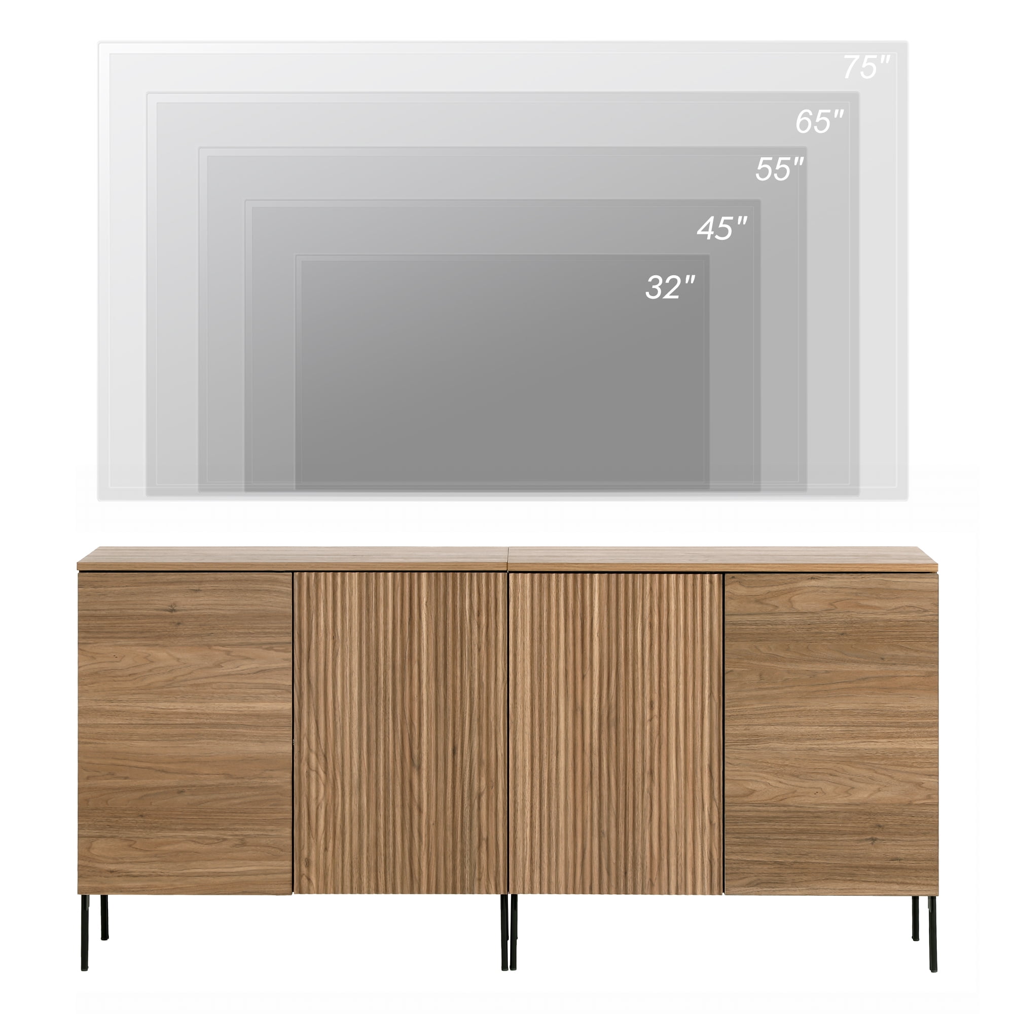 63" Reeded Accent Cabinet Set with Adjustable Shelves, Modern Credenza Storage Cabinet with Doors for Living Room, Kitchen, Dining Room, Hallway