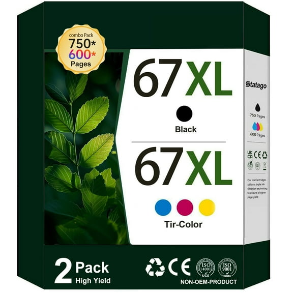 67 Ink Cartridge Compatible for HP 67 67xl Ink Cartridges - Black | Color (Tri-Color), 2 Pack