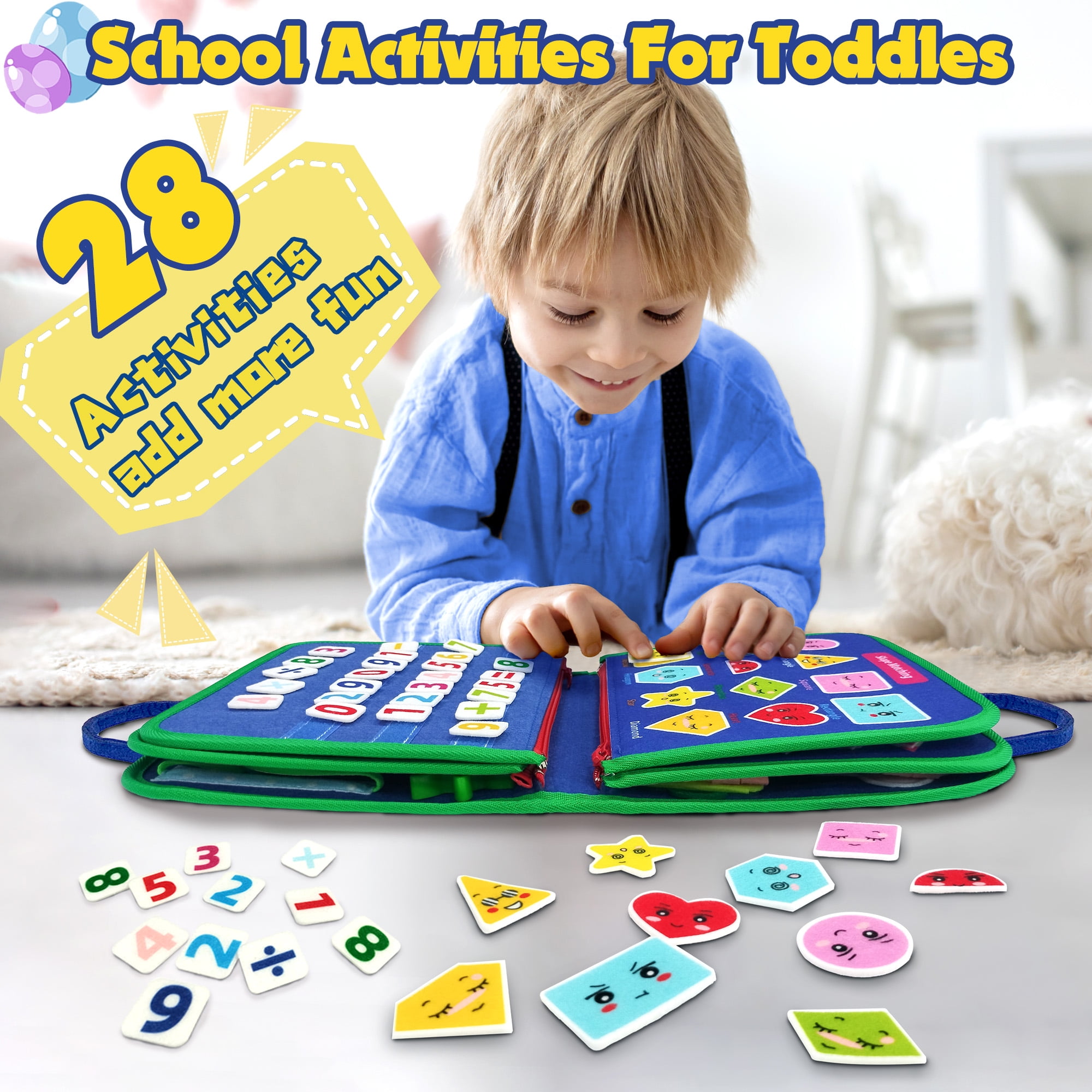 Busy Board - Montessori Busy Book for Toddlers, Preschool Learning Activities Book, Educational Toy for Travel, Learning Motor Skills