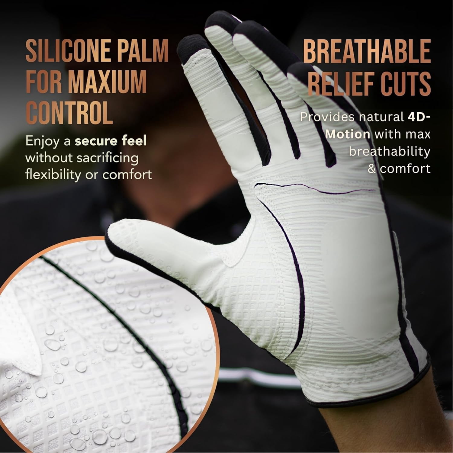 Copper Tech Golf Gloves Men (2 Pack)| Copper Compression Joint Support | Flexible & Comfortable Fit with AAA Leather (White/Black, Small, Left)