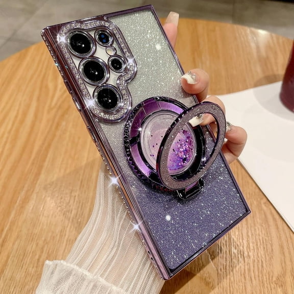 Glitter Diamond for Samsung Galaxy S26 Ultra Case Clear, S26 Ultra Case with Liquid Flowing Stand Ring [DIY Glitter Cardstock] Women Girls Cute Bling Luxury Shockproof Protective Cover 6.9",Purple