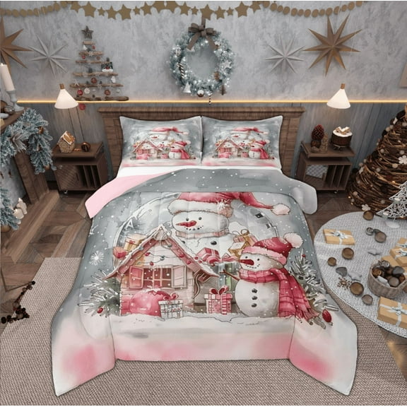 Feelyou Snowman 01 for Kids, Christmas Cartoon Cabin Twin Comforter Sets, Western Festival Reversible Bedding Set, Lightweight Room Decor, 2pcs