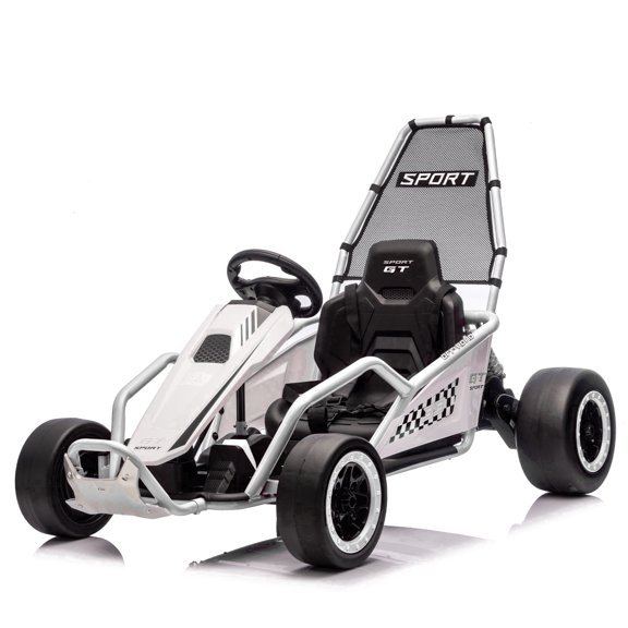 24V 8.5 MPH Electric Go Kart for Kids, 400W Powerful Drift Kart w/ Front EVA Wheel & Metal Frame, Ride on Toy w/ Music & Lights, Suspension, 2 Speed, 5 Point Harness, Crazy Cart for Ages 6 , White