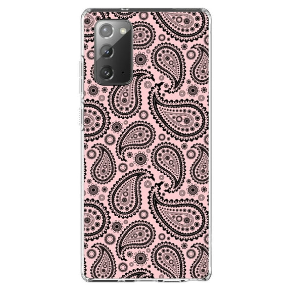 DistinctInk Clear Shockproof Hybrid Case for Galaxy Note 20 ULTRA (6.9" Screen) - TPU Bumper, Acrylic Back, Tempered Glass Screen Protector - Black & Pink Paisley