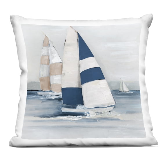 Stupell Industries Striped Sailboat Voyage Design by Sally Swatland Throw Pillow