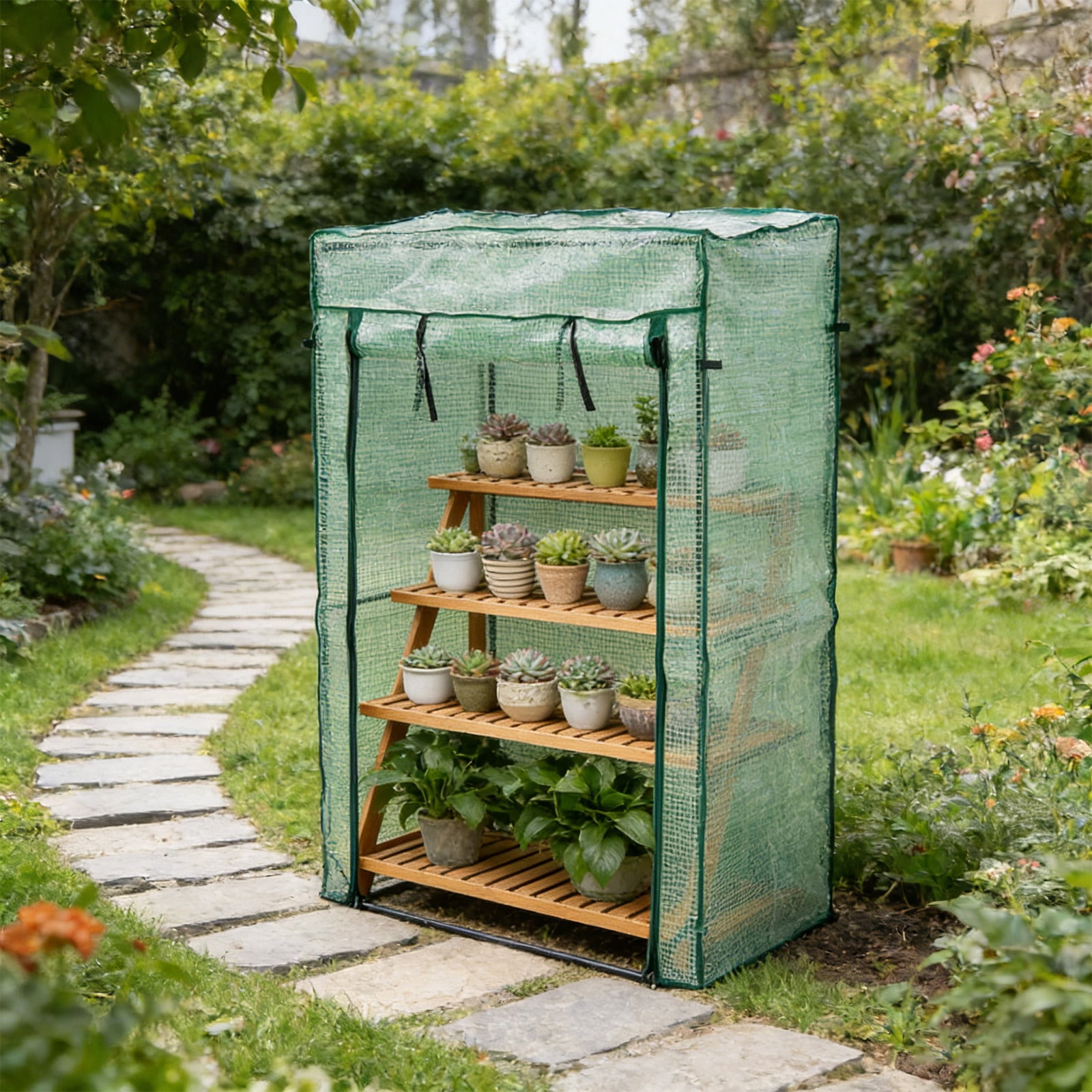 Portable Mini Greenhouse Plant Grow Tent Outdoor Indoor Frost Protection Zipper Door Ventilation Plant Protection Greenhouse for Patio Balcony Garden Herb Flower Growing