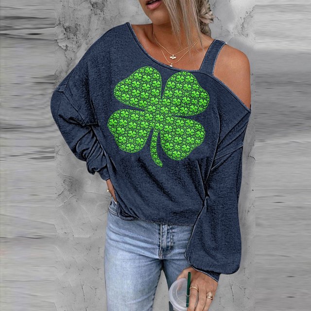 Hauts pour Femmes Mode Chandail en Molleton Imprimé pour la Saint-Patrick Épaules Dénudées Graphique à Manches Longues