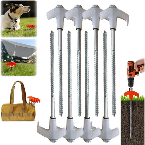 Tent Stake Anchoring Camping Heavy-Duty Outdoor Screw-In Tent Stakes New White 8 1