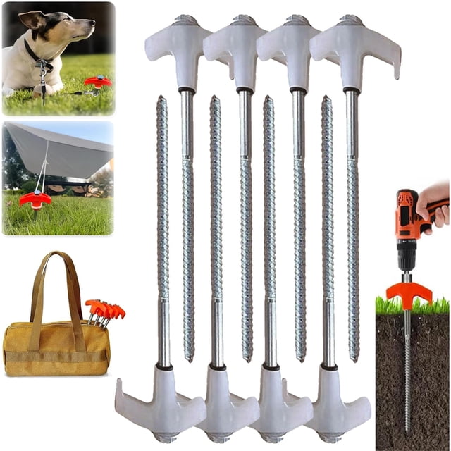 GLFILL Anchors Screw Tent Stake Anchoring Camping Heavy-Duty Screw-In Versatile white 8+1
