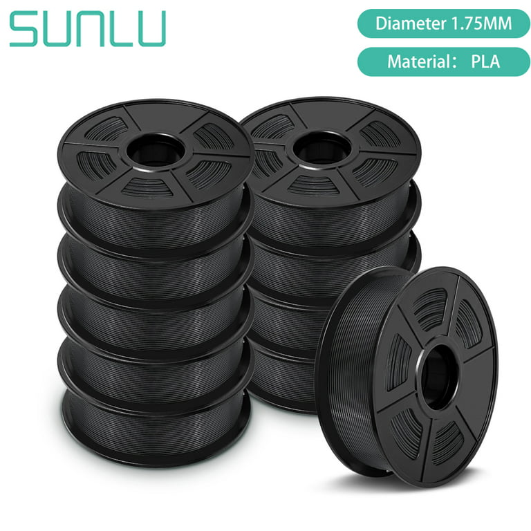 PLA 3D Printer Filament Bundle, SUNLU PLA Filament 1.75mm, Dimensional Accuracy  +/- 0.02 mm, 1 kg Spool, 1.75mm, PLA 10KG,Black 