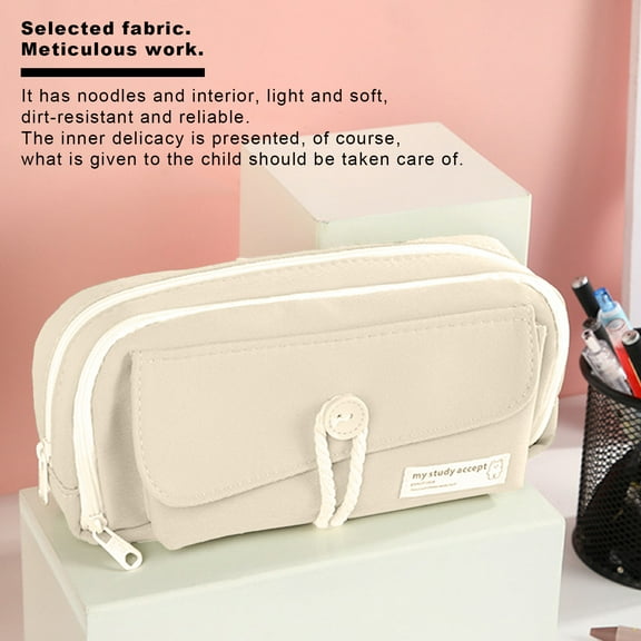 Kbndieu Pencil Pouch, Beige Pencil Bag Pen Case with Zipper, Large Capacity Pencil Case Organizer, Stationery Storage Makeup Bag Office Supplies on Clearance