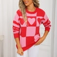 thumbnail image 2 of Tnhcen Women's Checkered Heart Print Sweater Loose Fit Acrylic Knit Top Soft Crewneck Pullover Casual Long Sleeve Comfort Wear Romantic Winter Style S-XL, 2 of 9