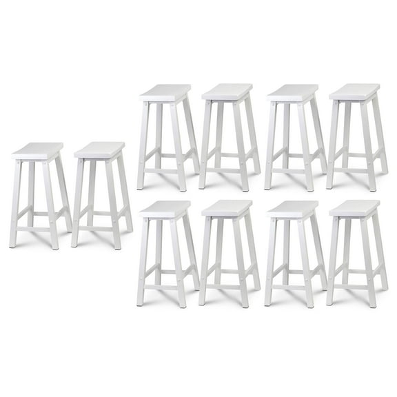 PJ Wood Classic Saddle-Seat 24In Kitchen Counter Stools, White (10 Pack)