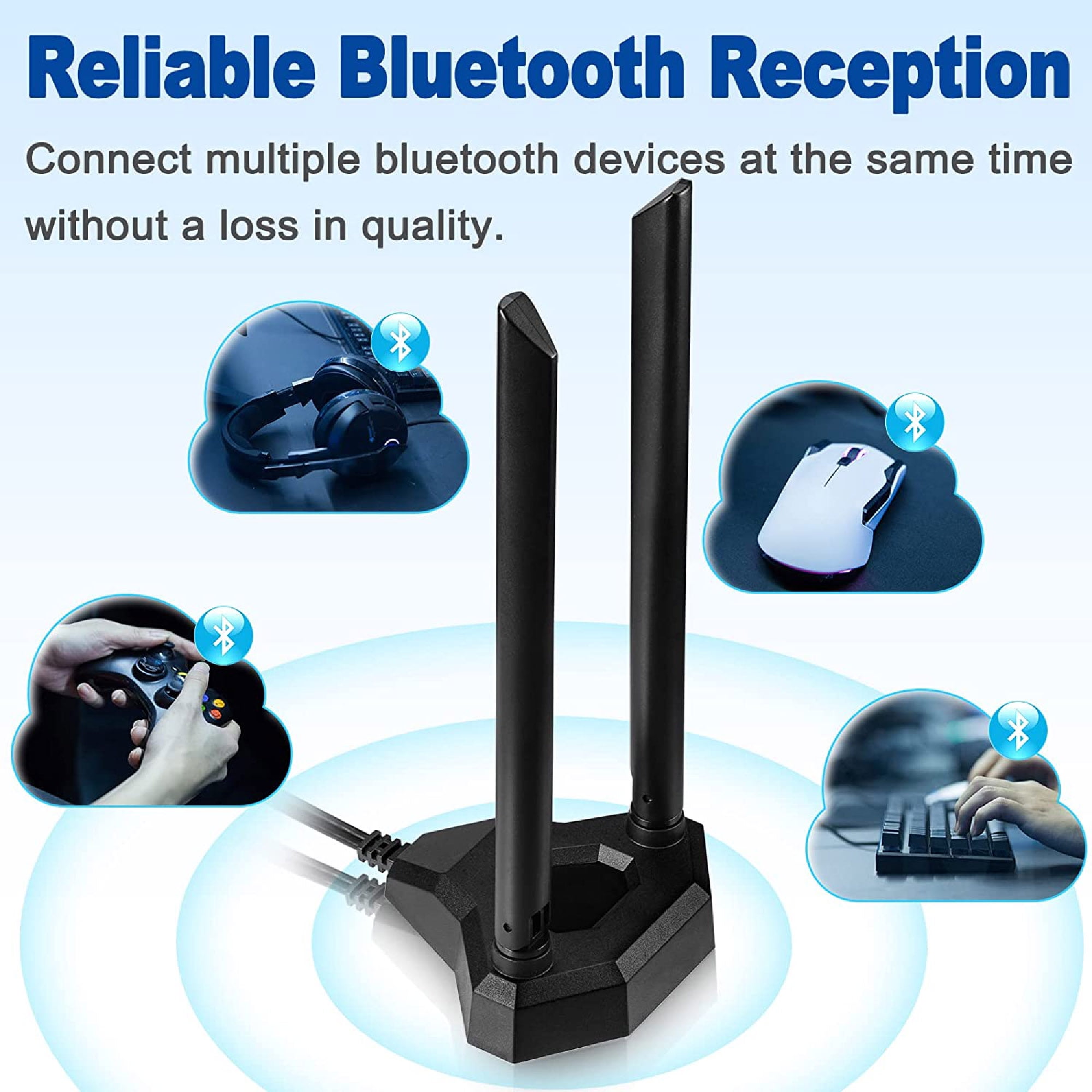 Eightwood Dual Band WiFi Antenna RP-SMA with 6.5ft Extension Cable for PC Desktop Computer PCI PCIe WiFi Bluetooth Card Wireless Network Router