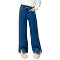thumbnail image 4 of Kids Girls Baggy Jeans Split Hem Straight Leg 𝐁oyfriend Jeans Elastic Wasit Wide Leg Denim Pants Vintage Loose Fit, 4 of 5