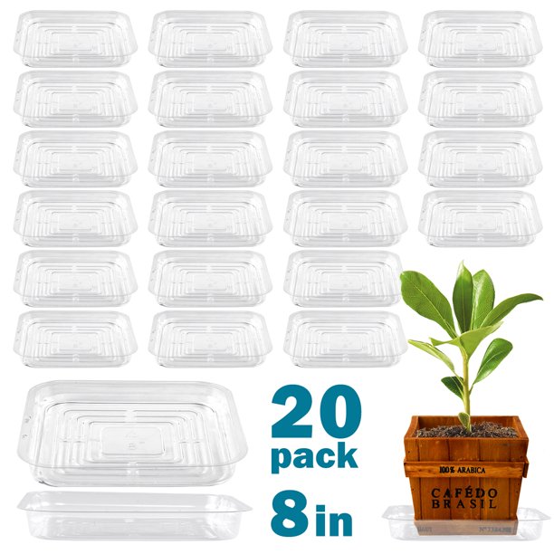 20Pack Square Plant Saucer 8 Inch Plastic Plant Trays Pot Saucers for
