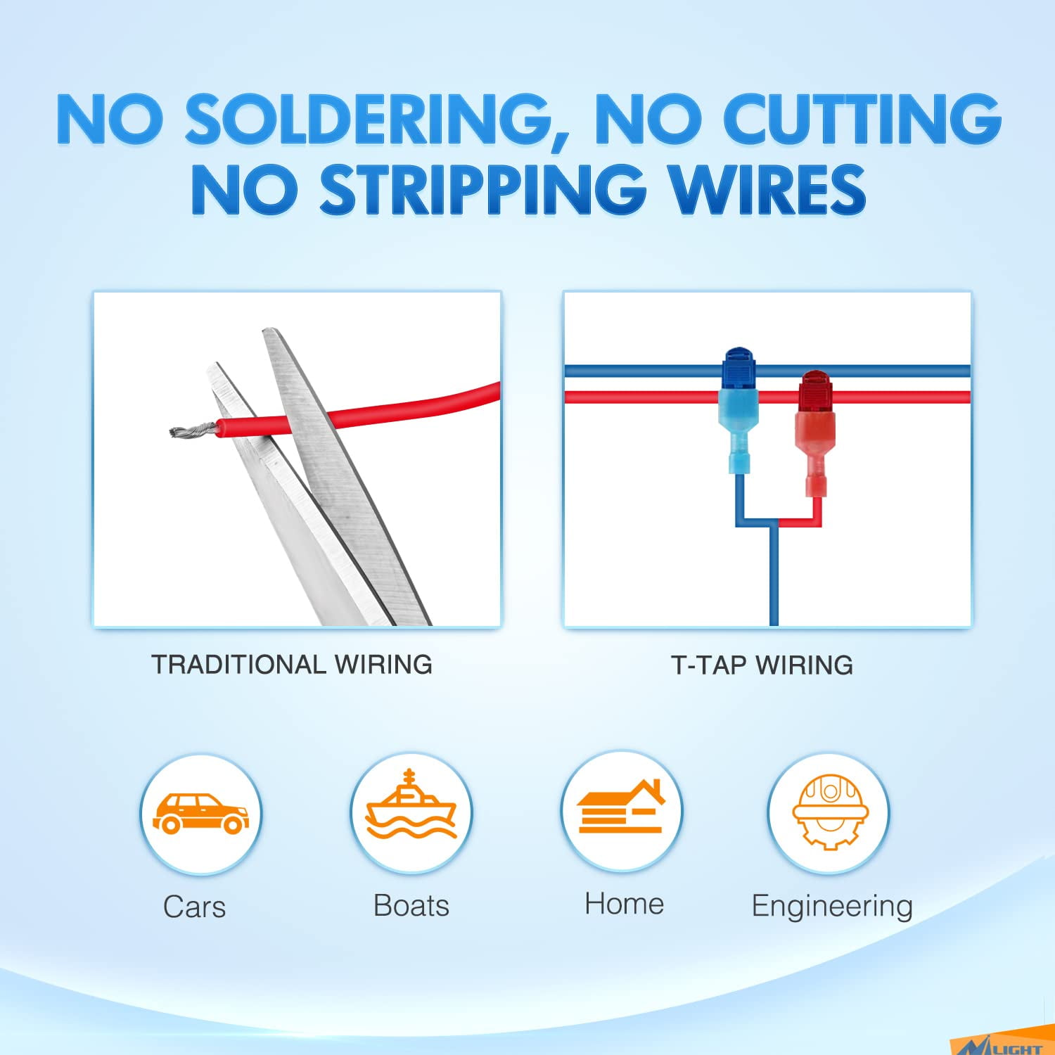 Nilight 360PCS T-Tap Wire Connectors Self-Stripping Quick Splice Electrical Wire Terminals Insulated Male Quick Disconnect Spade Terminals Assortment Kit with Storage Case, 2 Years Warranty