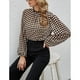 thumbnail image 3 of Top de gasa informal de moda con manga larga acampanada, camiseta de primavera a cuadros para mujer, 3 of 6