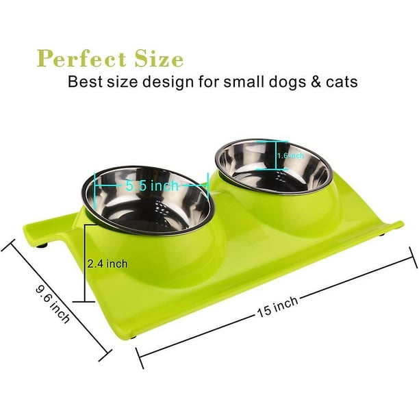 Double Food Bowls For Dog Cat Stainless Steel Pets Feeder Bowl Nonslip