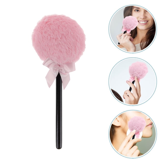 Moluckfu Aplicador De Polvo Rosa Con De Lollipop Mango Largo Para Polvo Suelto