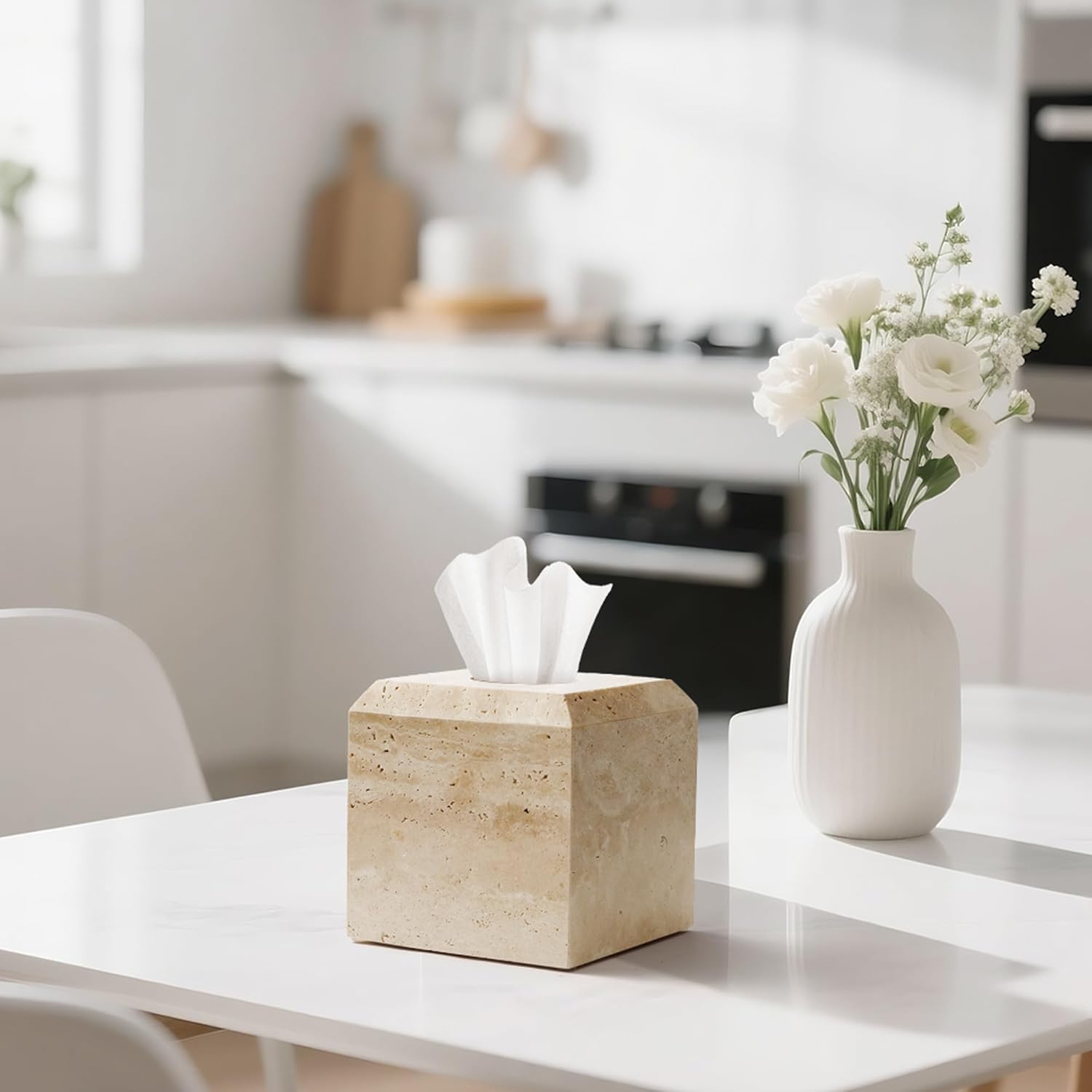 Tissue Box Cover Italy Natural Marble Heavy Duty Square Facial Toilet Paper Holder for Bathroom Living Room Bedroom Dresser Kitchen Minimalistic Office Home Decor Black (WH013)