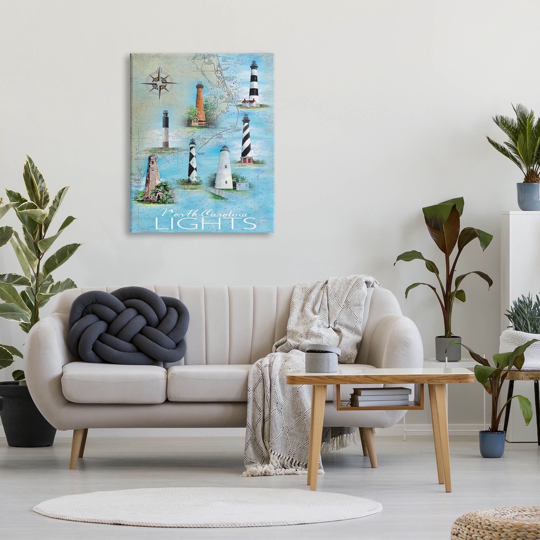 Stupell Industries North Carolina Lighthouses Map Graphic Art Gallery Wrapped Canvas Print Wall Art, Design by Erica Christopher