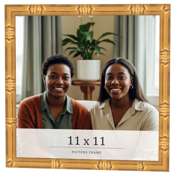 11x11 Frame Gold Bamboo Solid Wood Picture Frame | 1 Inch Moulding Width | Interior Frame Depth