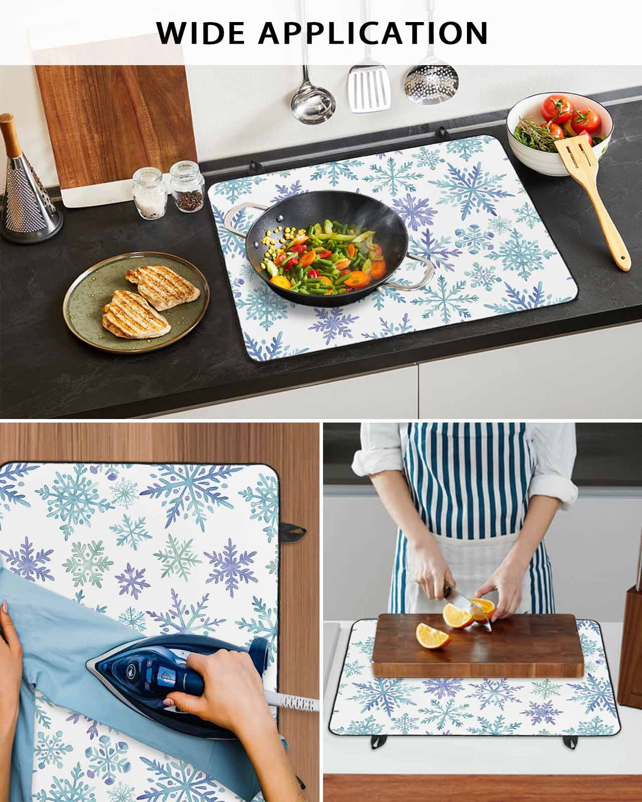 Large Induction Cooktop Protector Mat Christmas Stove Top Covers for Electric Stove, Winter Xmas Blue Turquoise Snowflakes Pattern Decorative Stove Burner Cover Mats, Glass Top Stove Cover