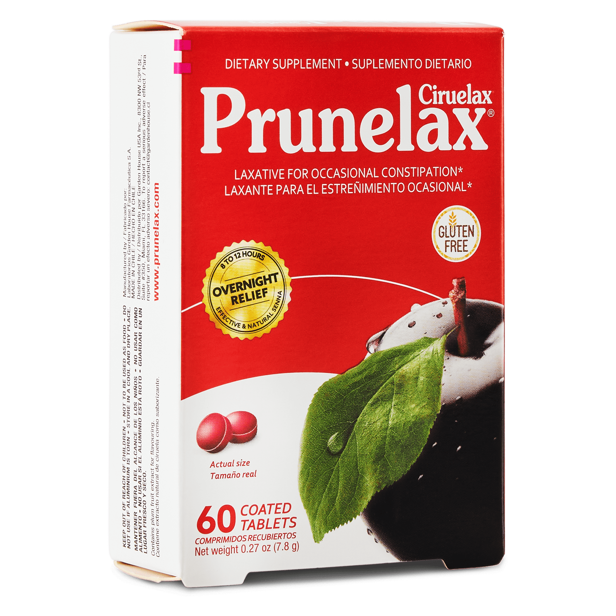 Prunelax Regular Strength Laxative Mini Tablets - Overnight Relief for Occasional Constipation, Senna Extract, Vegan & Gluten-Free, Gentle Relief - 60ct