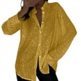 thumbnail image 2 of Tittly Button Down Shirts Sequin Tops for Women Women's Long Sleeve Fashionable Sequin Lapel Solid Color Casual Shirt Long Sleeve Shirts for Women Tshirts Shirts Gold L, 2 of 5