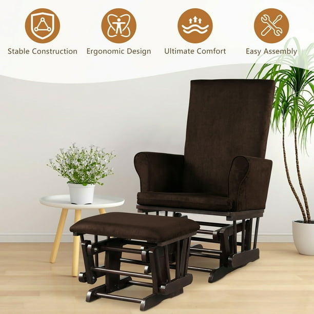 Gymax Glider and Ottoman Cushion Set Wooden Baby Nursery Rocking
