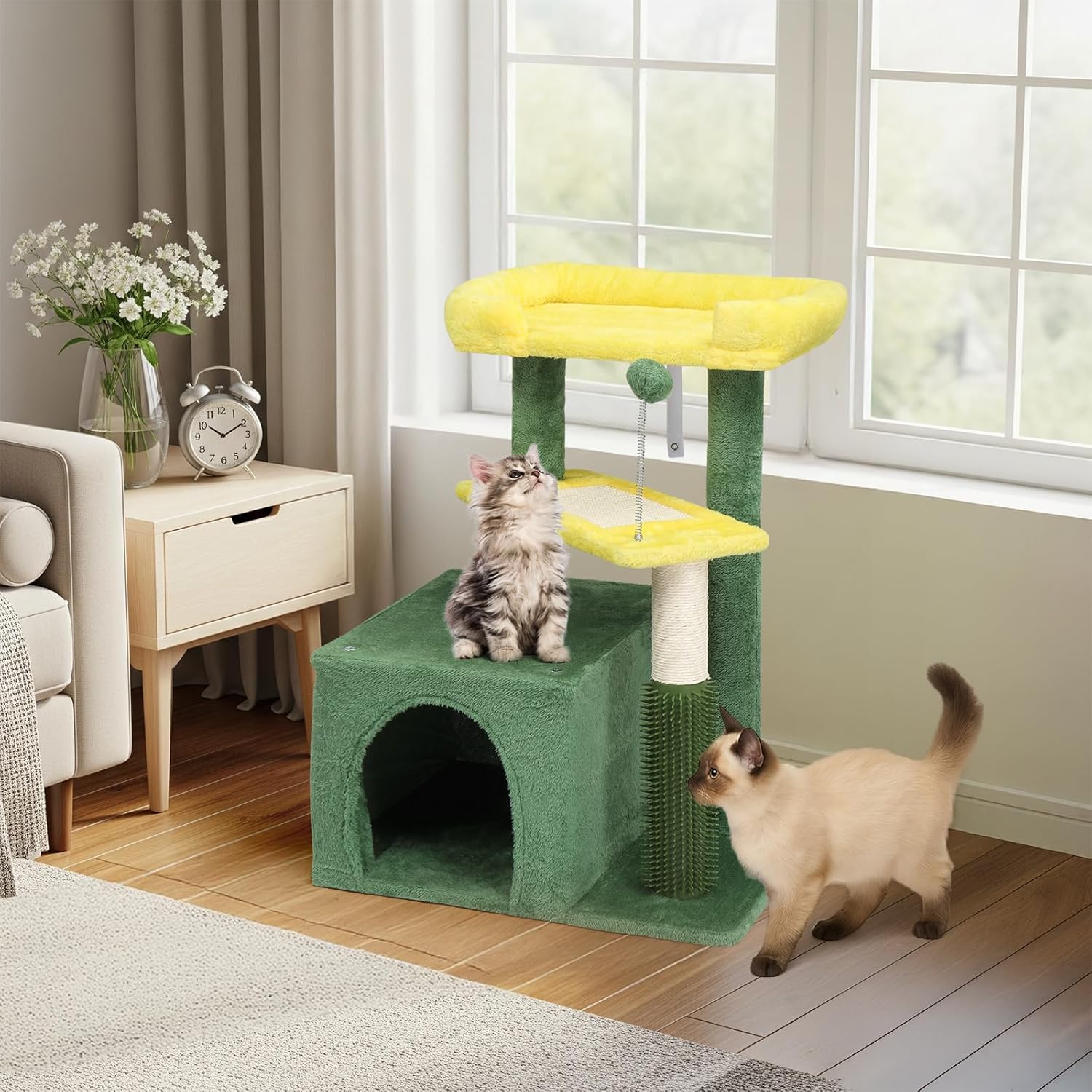 VINGLI Cat Tree, 27 inch Small Cat Tower with Scratching Post and Pad, Cat Condo for Indoor Kittens Padded Top Bed, Cats Indoor Activity Center