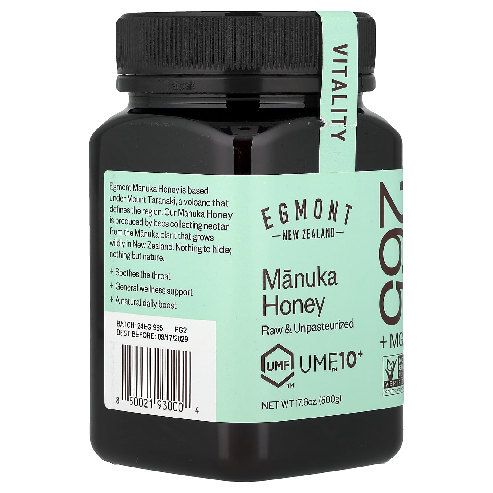 Egmont Honey Manuka Honey, Raw & Unpasteurized, UMF™10+, MGO 265+, 17.6 oz (500 g)