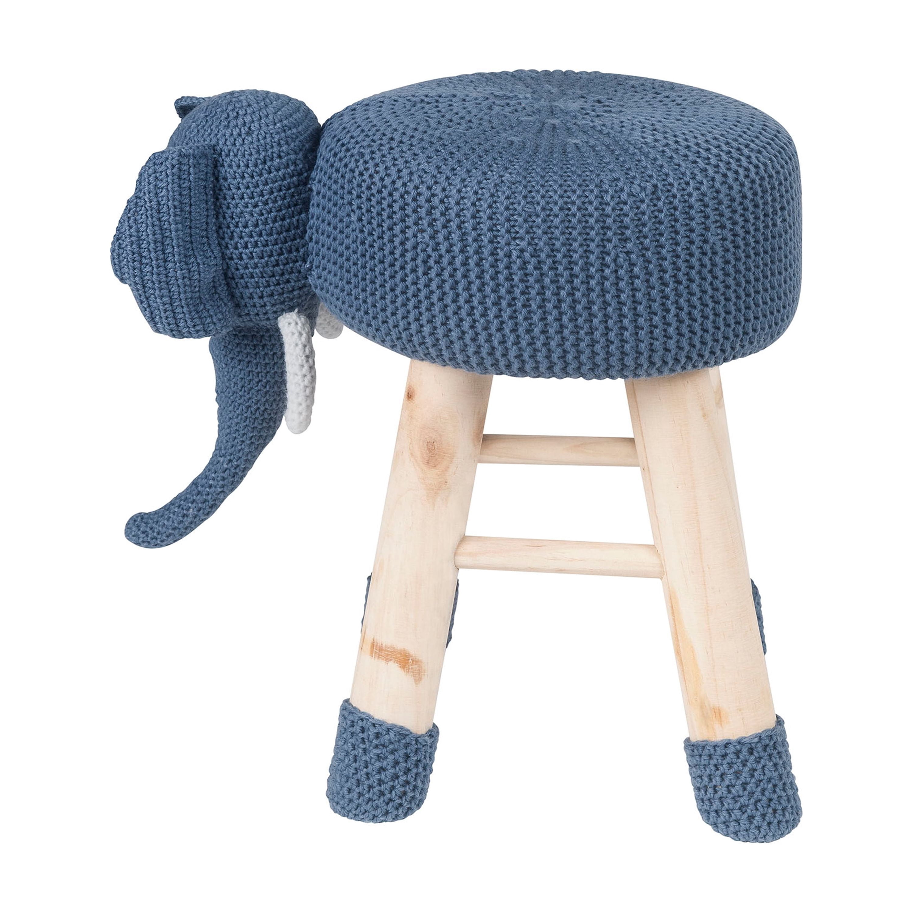 Animal Ottoman Stool, Polyester Upholstered Cute Elephant Foot Stool with Solid Pine Wood Legs, Portable Small Seat for Children Bedroom