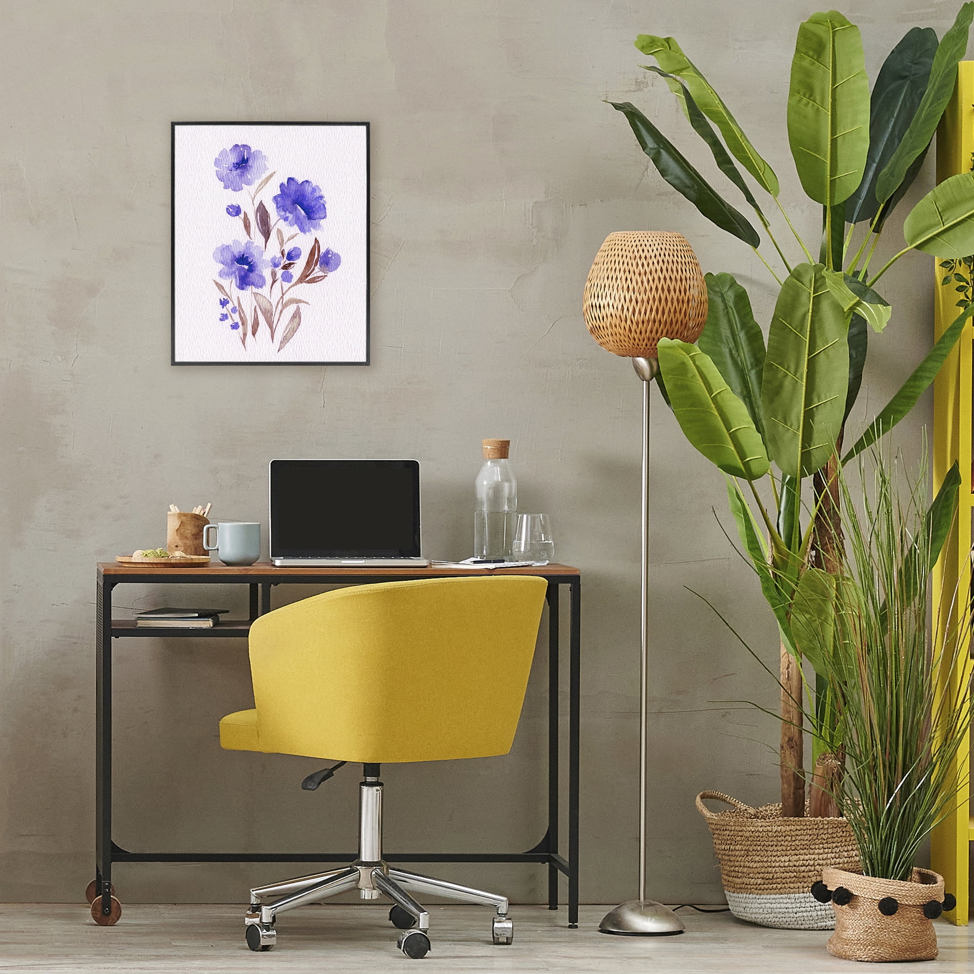 Stupell Industries Watercolor Purple Blossoms Black Framed Giclee Art, design by Leah Noel Art