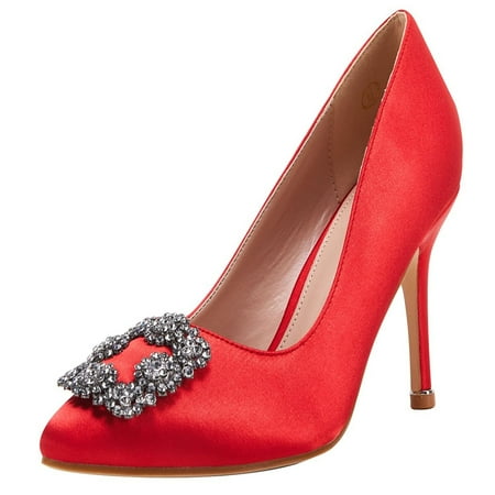 

Jeanewpole1 Women s Stiletto High Heel Pumps Classic Party Wedding Pointed Toe Pump Shoes with Jewel Buckle