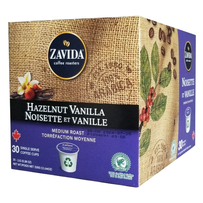 Zavida Hazelnut Vanilla Medium Roast Coffee, K-Cups, 30 Count