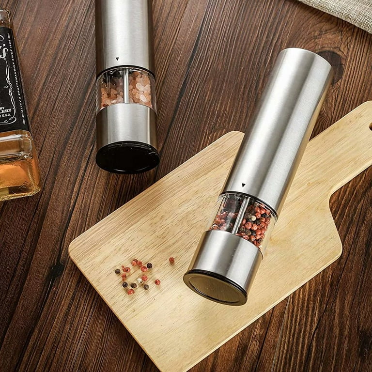 Electric Salt and Pepper Grinder Set, Battery Operated Stainless