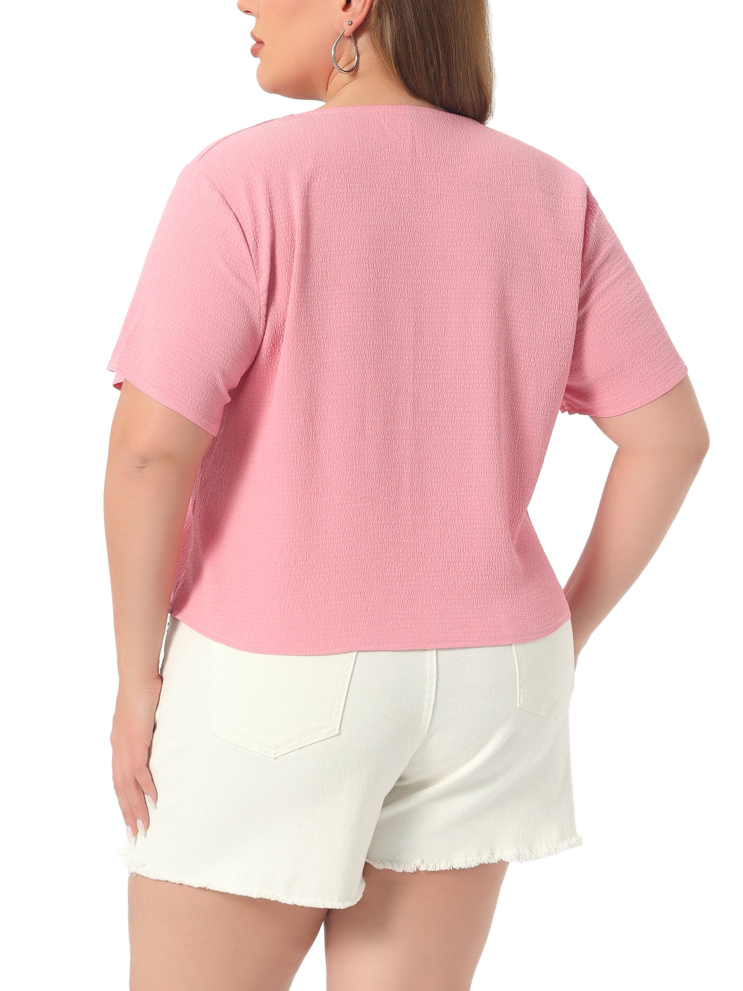 DARING DIVA Women's Plus V Neck Button Casual Blouse 3X Dark Pink