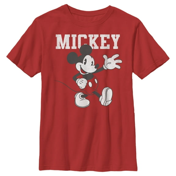 Boy's Mickey & Friends Retro Walking Pose Graphic Tee Red Small