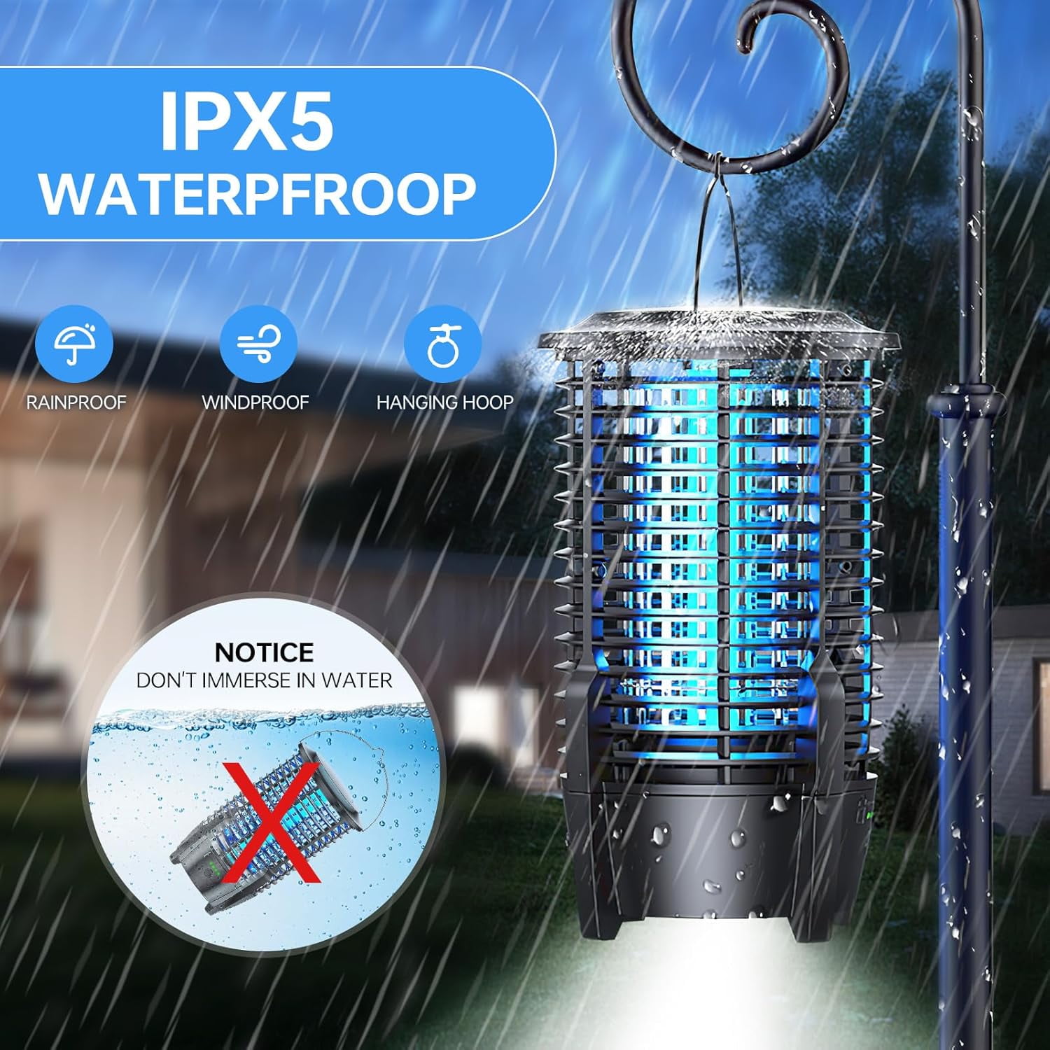 Bug Zapper Outdoor Indoor with LED Light, 2000V Electric Mosquito Fly Insect Killerr for Camping, Picnic, Garden, Patio, Yard, Kitchen, Home, Black