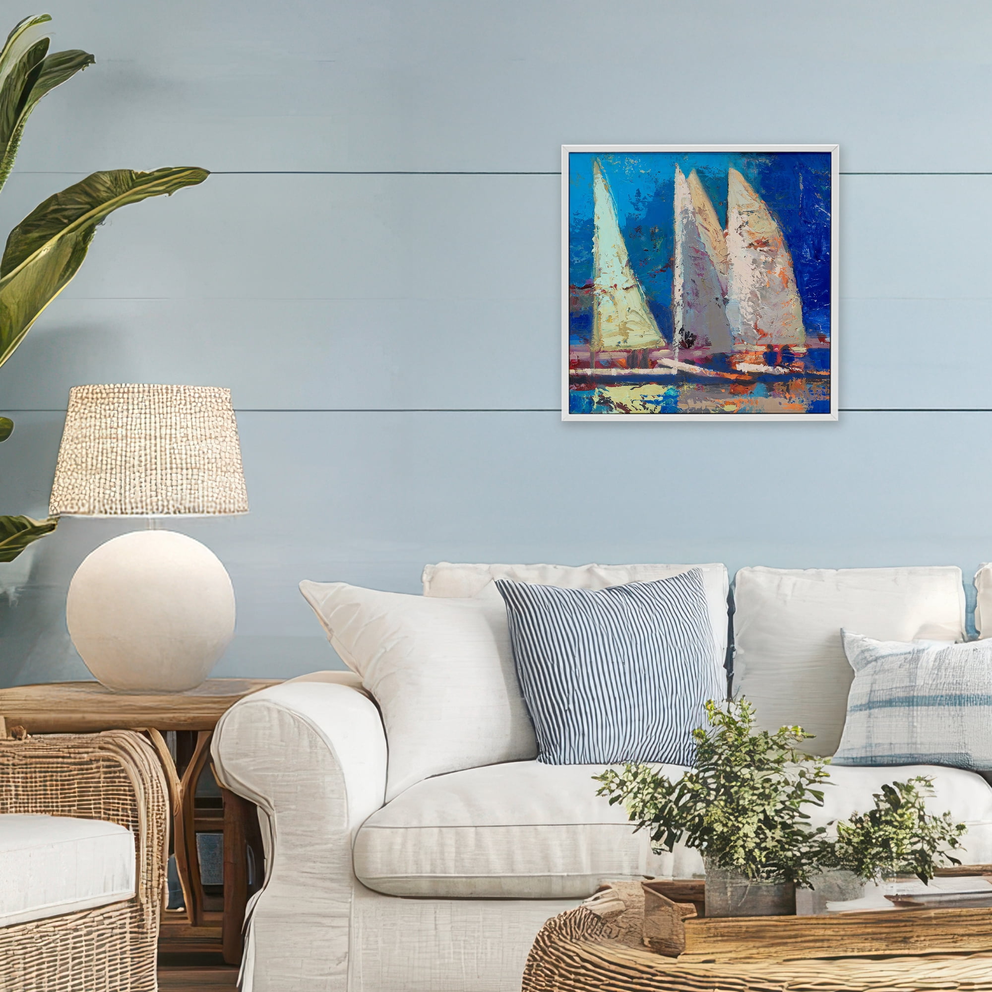 Stupell Industries A Strong Wind Sailboats White Framed Giclee Art, design by Beth A. Forst