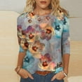 thumbnail image 2 of BangWanChi Women Clothing Sale Women Fashion Printed T-shirt 3/4 Sleeves Blouse Round Neck Casual Tops, 2 of 5