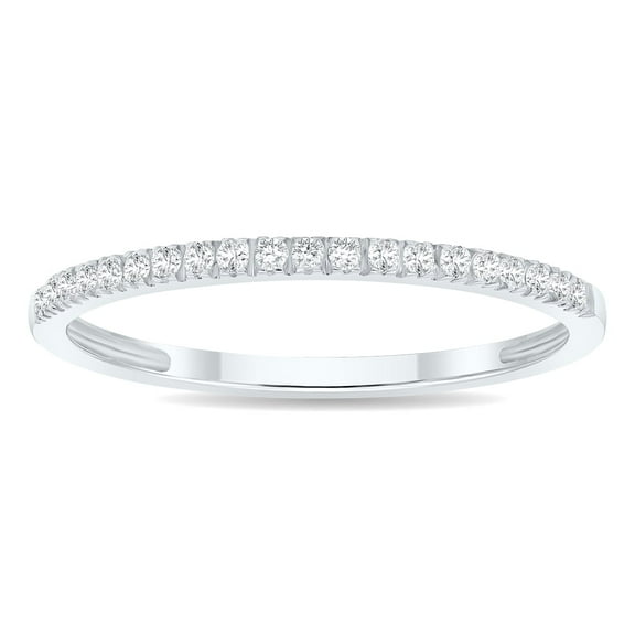 SZUL Women's 1/6 Carat TW Thin Diamond Band in 10K White Gold (J-K-L Color, I2-I3 Clarity) (Wedding, Fashion or Stackable Band)