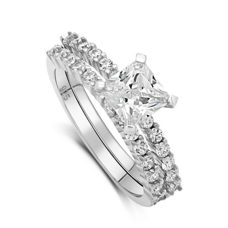 Dtla Fine Jewelry Sterling Silver Princess Cut Cz Solitaire Dtla Sterling Silver Princess Cut Cz Solitaire Double Band Engagement Ring Set 4 To 10