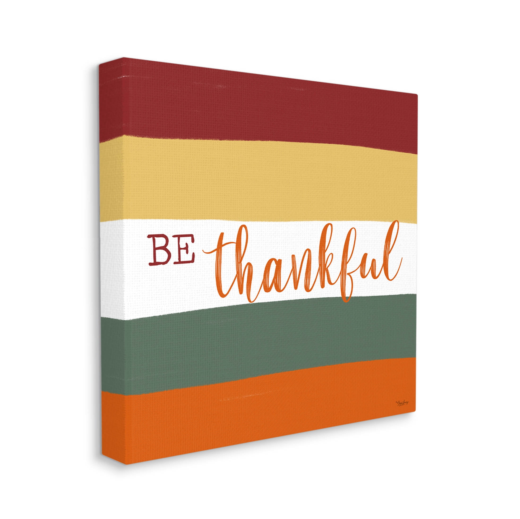 Stupell Industries Be Thankful Autumn Stripes Graphic Art Gallery Wrapped Canvas Print Wall Art, Design by Gigi Louise