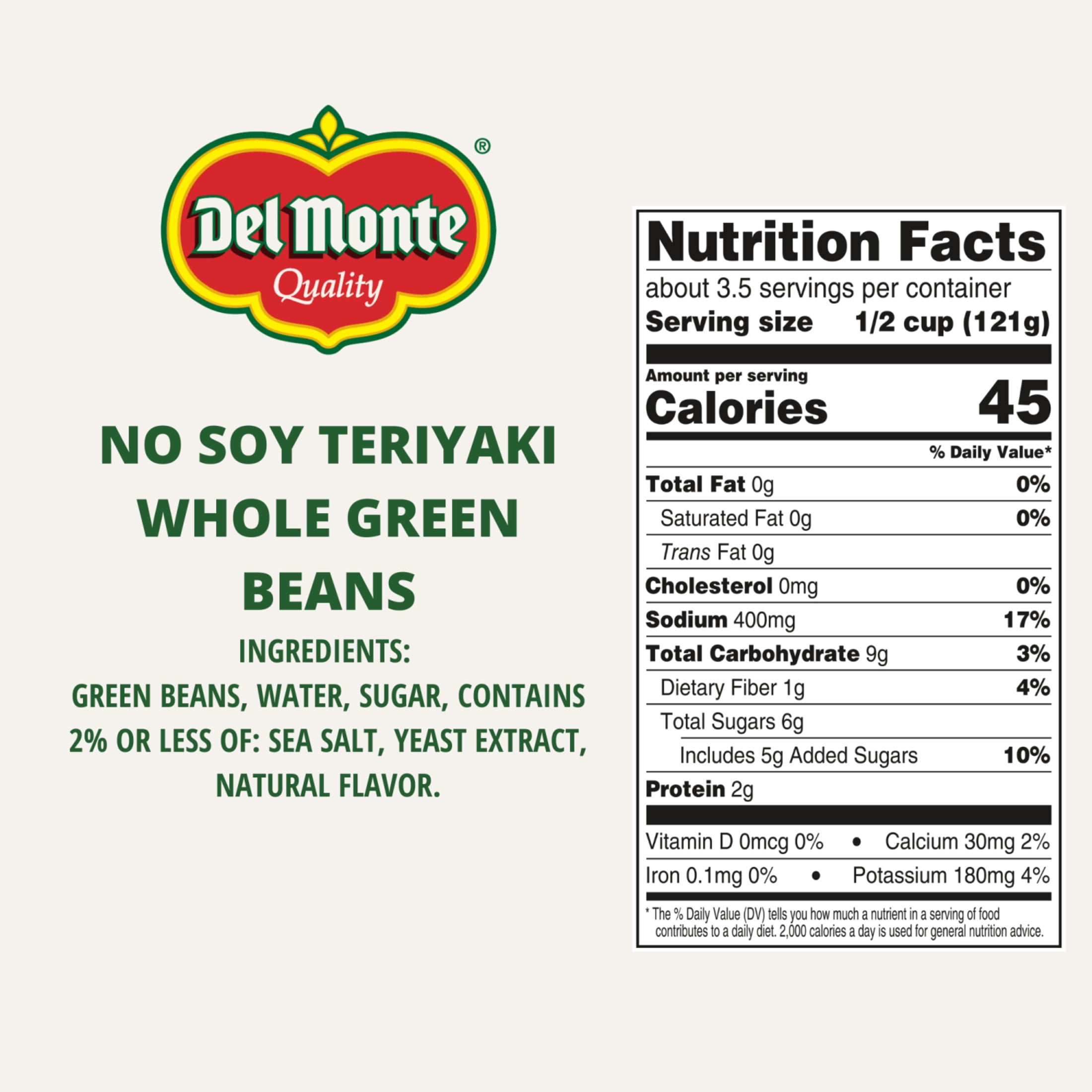 (12 pack) Del Monte® No Soy Teriyaki Whole Green Beans, 14.5 oz. Can