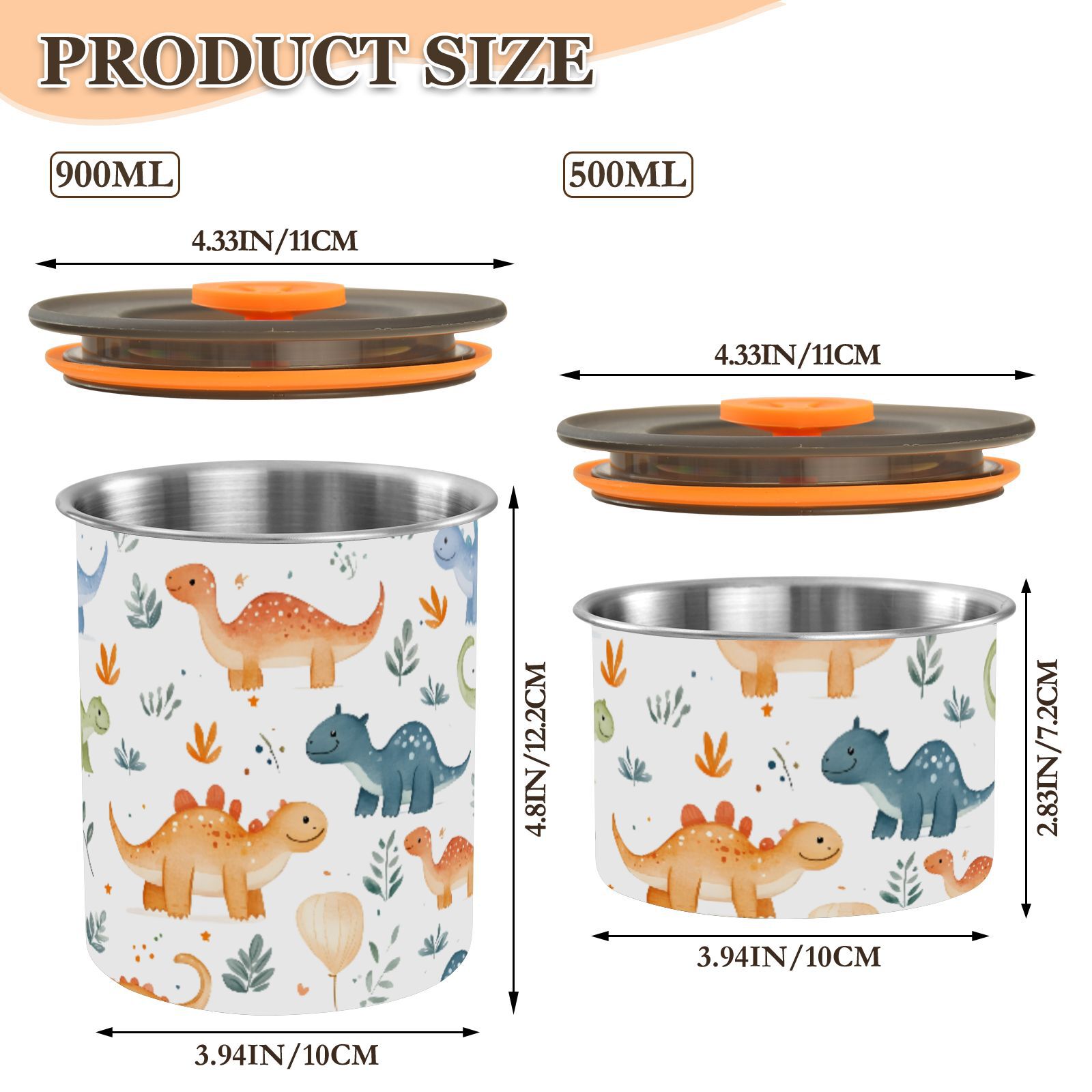 Dinosaur Cartoon Dino Airtight Coffee Bean Canister 30oz Food Storage Containers with Lids For Gournd, Tea, Sugar, Flour, Rice, Cereal, Candy Cookie Jar
