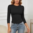 thumbnail image 2 of Telankuip 3/4 Length Sleeve Womens Tops Solid Color Stretch Slim Fit Crew Neck Casual T-Shirts Soft Comfortable Going out Basic Tees 2026 Simple and Stylish Summer Clothes Black XS, 2 of 5